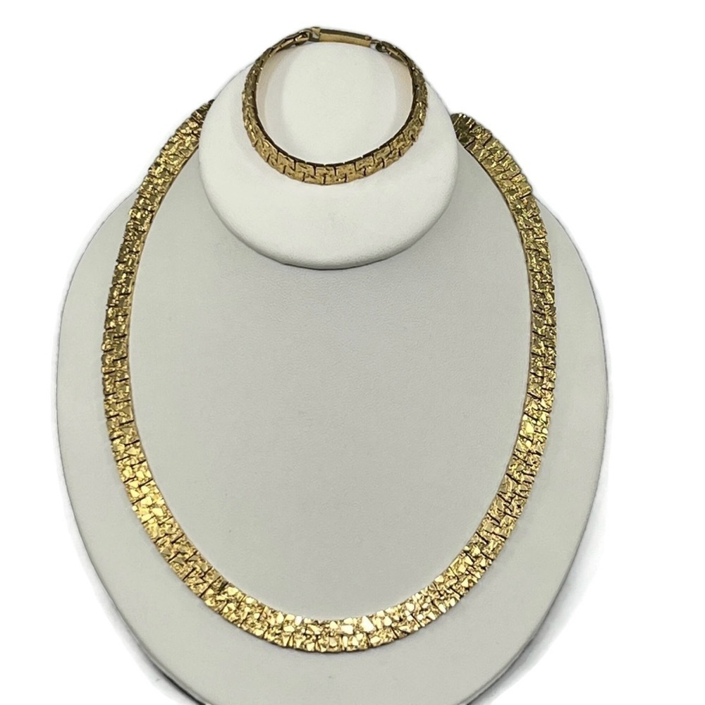 Vintage Mid Century Style Gold Plate Nougat Necklace & Bracelet Set
